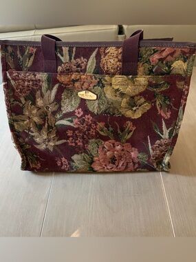 Vintage Ricardo Beverly Hills Floral Tapestry Travel Tote Weekender Carry On